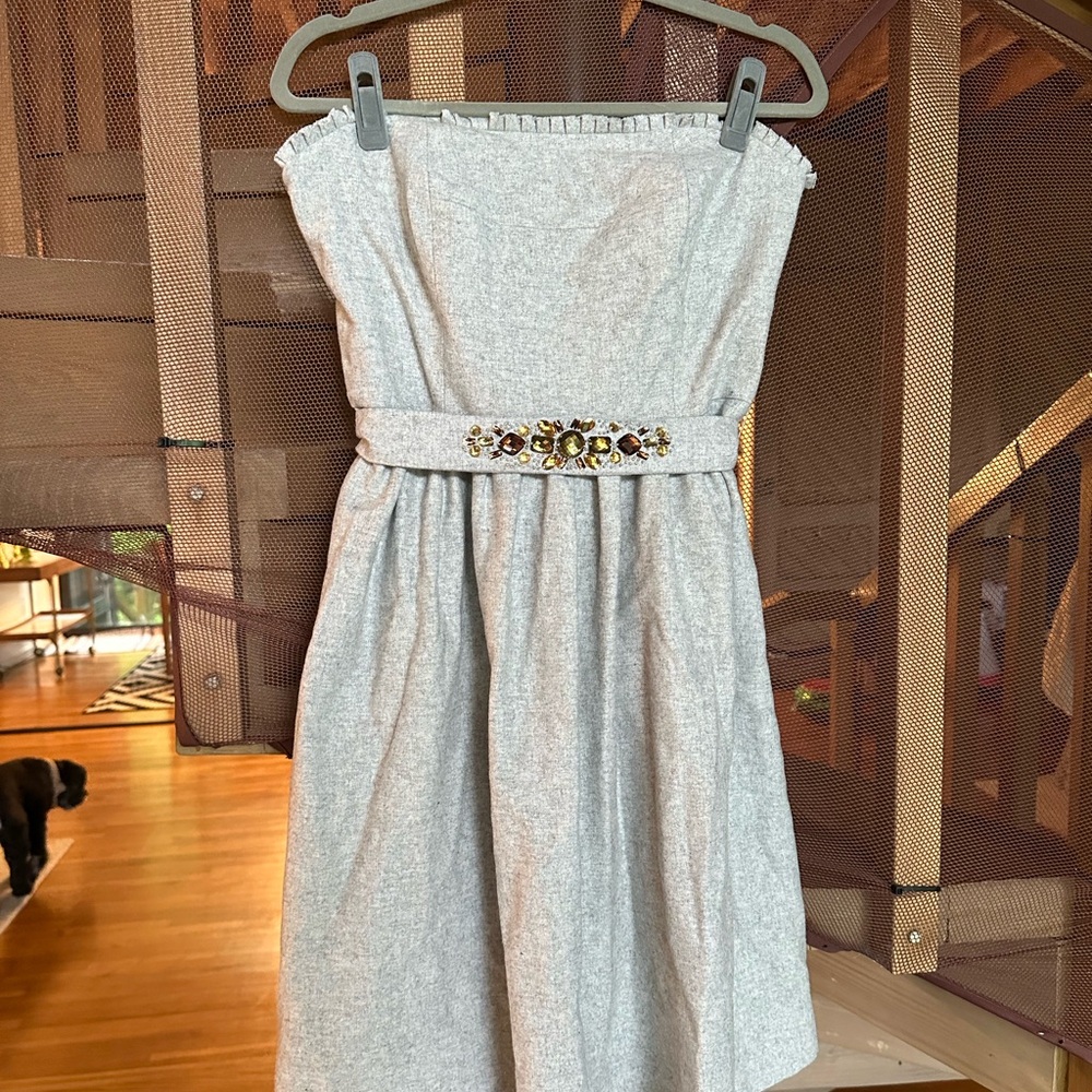Banana Republic Gray Embellished Pleated Strapless Dress